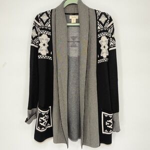 Kaisley Aztec Tribal Open Front Roll Collar Cardigan Sweater Women S 100% Cotton